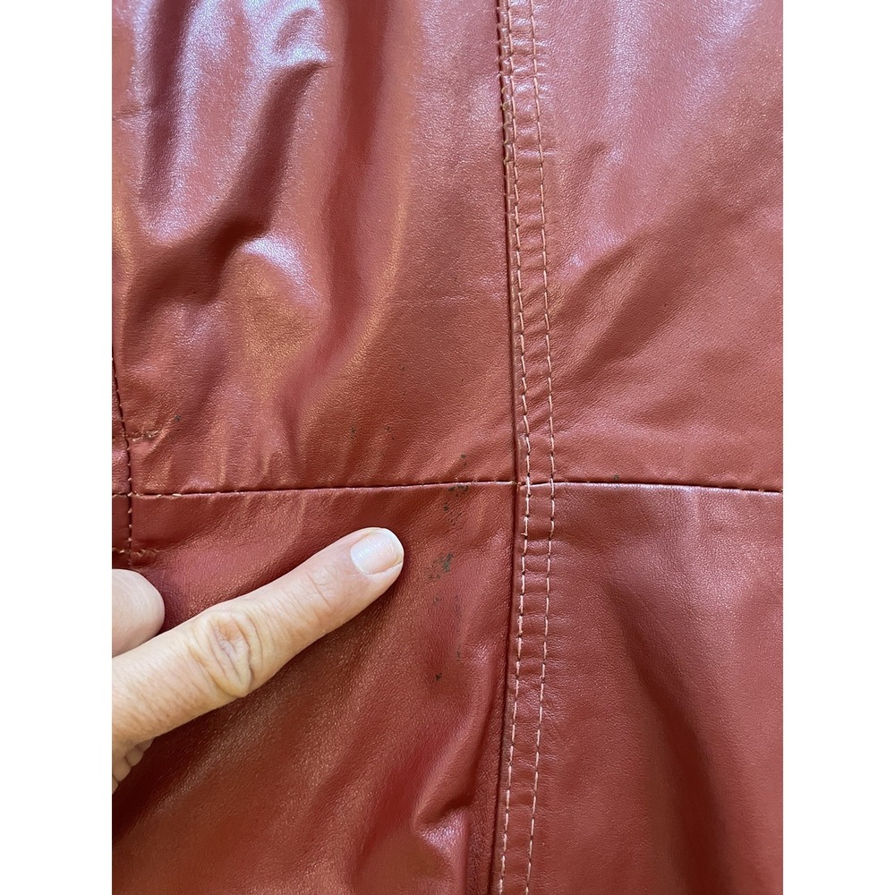 Vintage 70s Red Leather Trench Coat Maxi Long Duster Dagger Collar Uruguay S - Picture 13 of 16